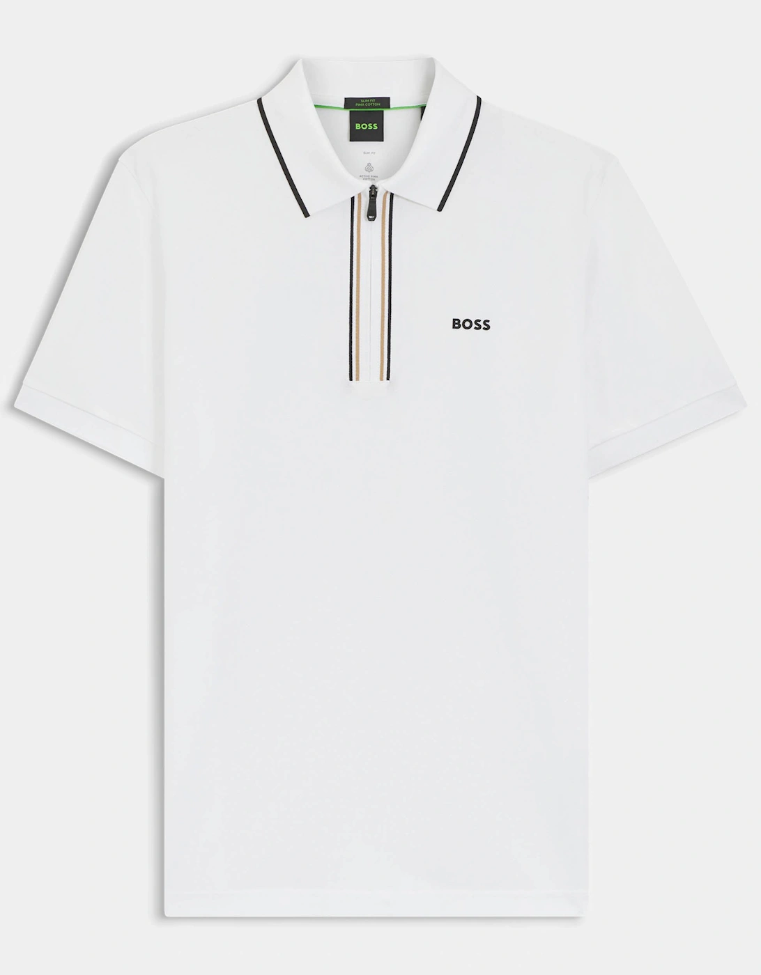 BOSS Green Philix Mens Slim Fit Zip Polo Shirt in Moisture-Wicking Stretch Cotton - White 100, 2 of 1