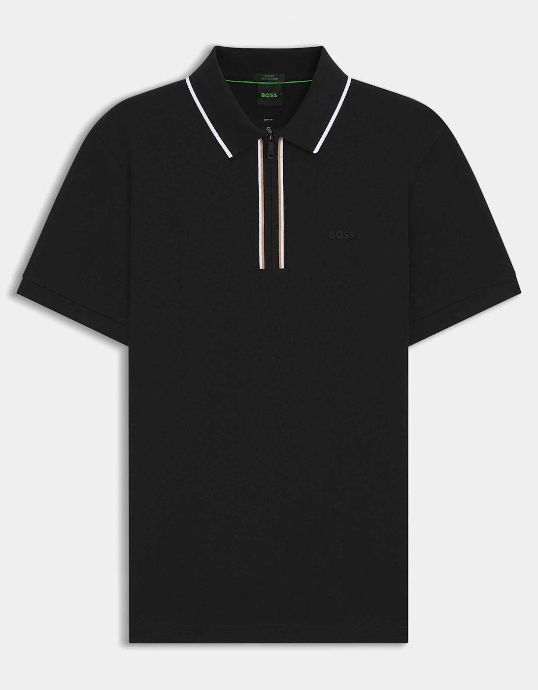 Hugo Boss Men's Boss Green Philix Mens Slim Fit Zip Polo Shirt In Moisture-Wicking Stretch Cotton - Black 001 - Size, 38