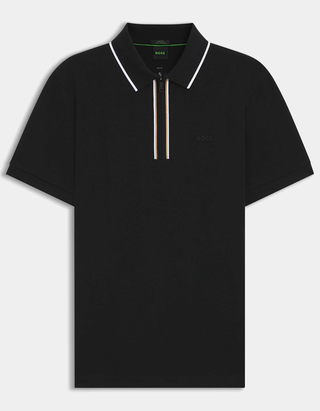 BOSS Green Philix Mens Slim Fit Zip Polo Shirt in Moisture-Wicking Stretch Cotton - Black 001, 2 of 1