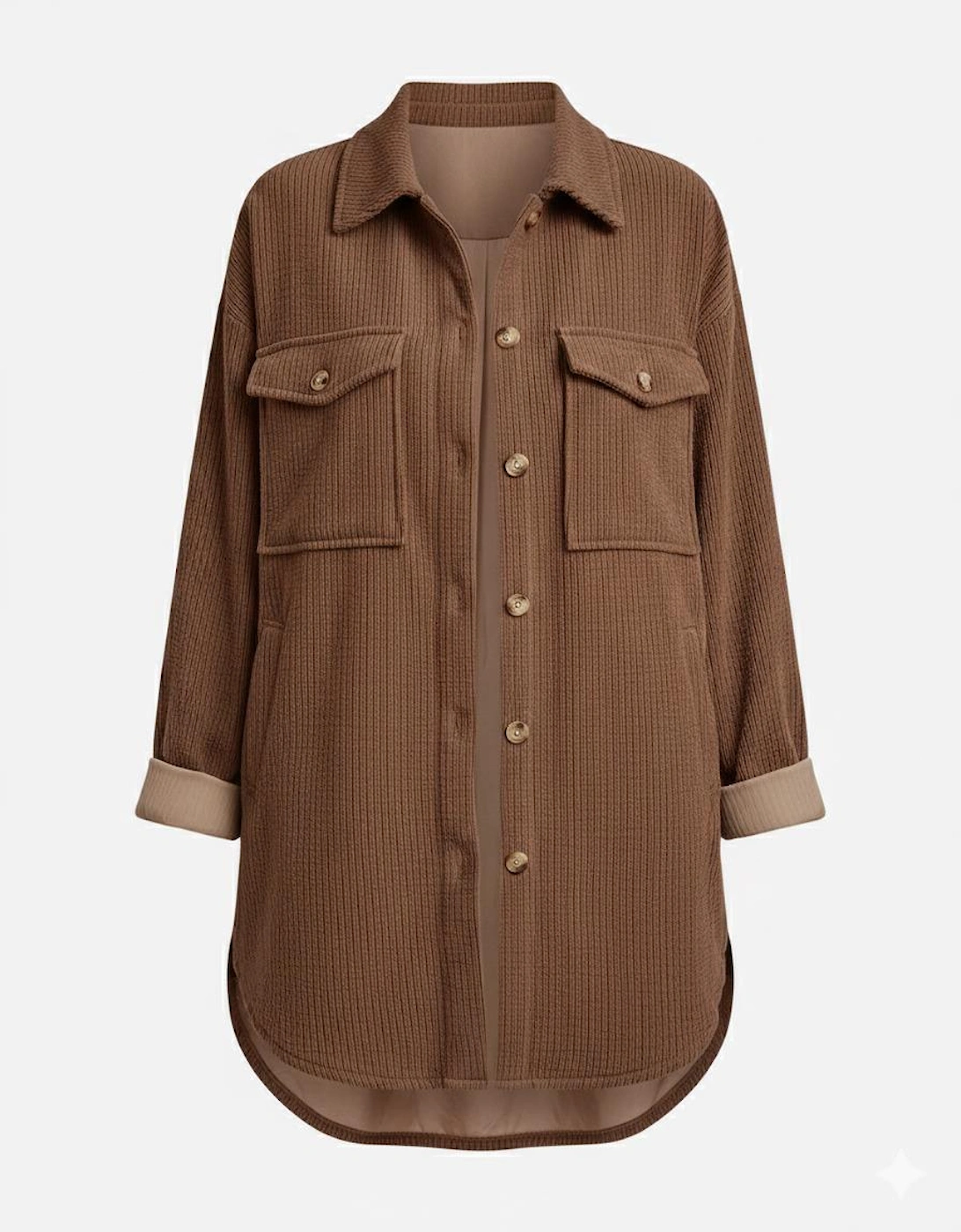 Chestnut Corduroy Flap Pocket Button Up Shacket, 12 of 11