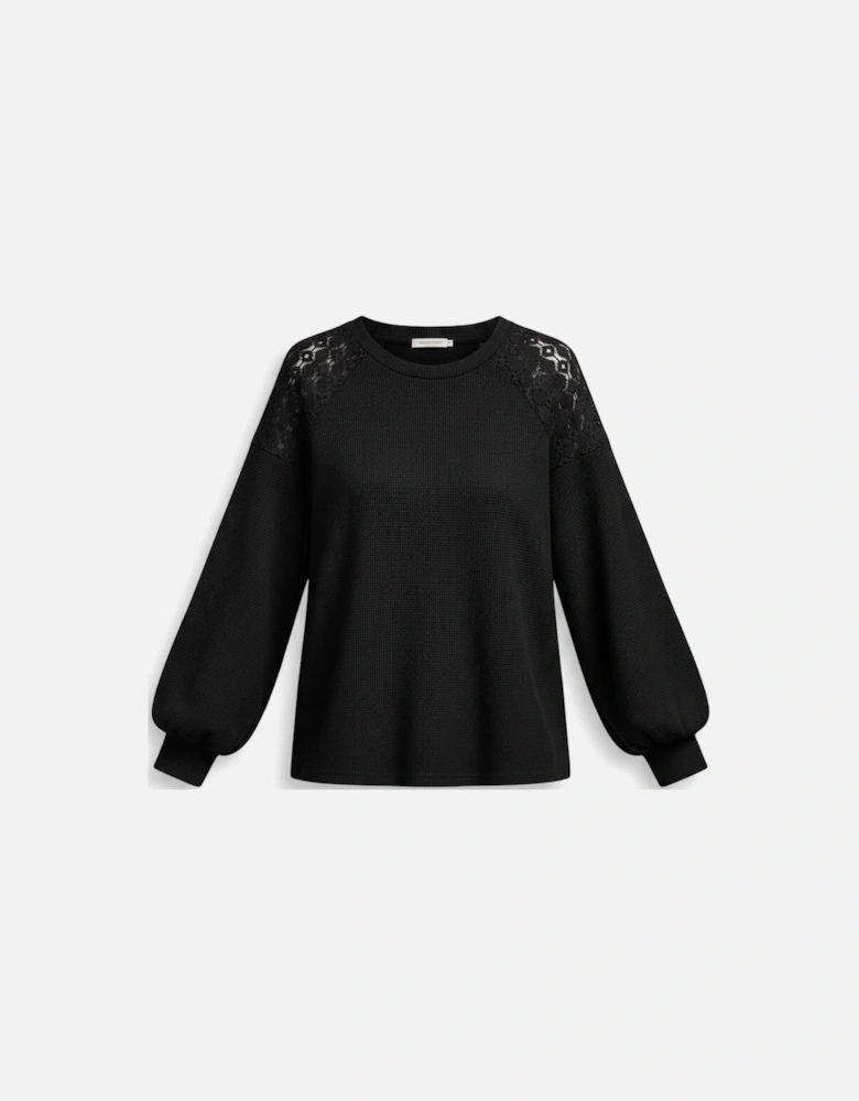 Black Lace Long Sleeve Textured Pullover