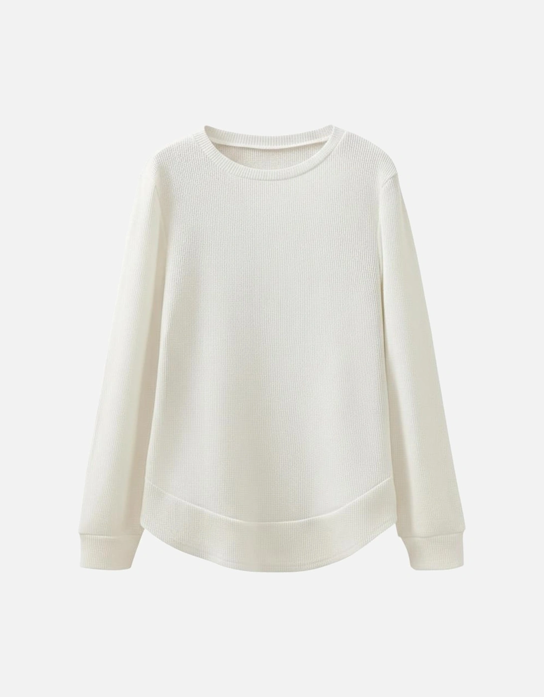 White Rounded Hem Waffle Long Sleeve Top, 13 of 12