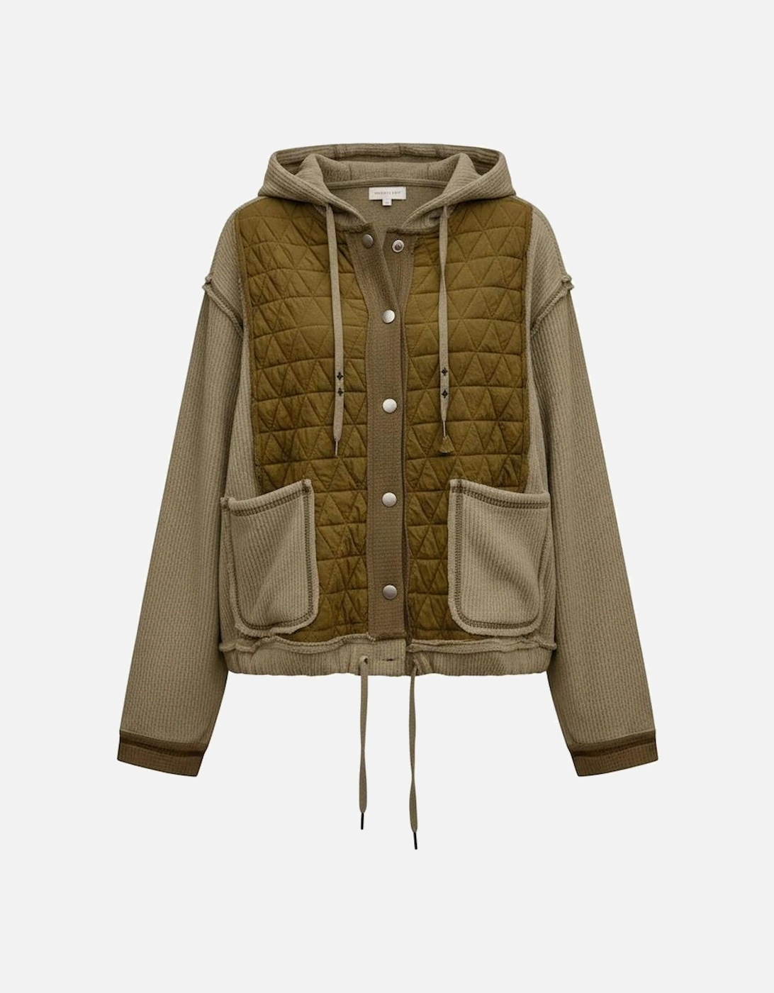 Jungle Green Quilted Textured Patchwork Loose Fit Hooded Jacket, 14 of 13