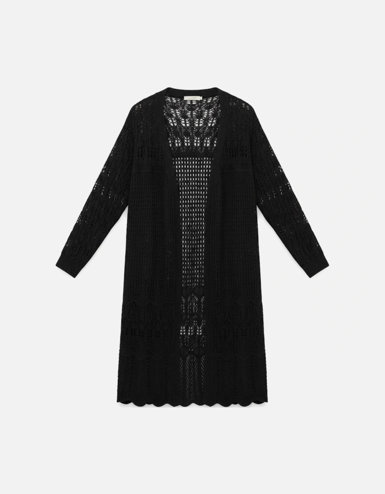 Black Crochet Hollow Out Open Front Cardigan