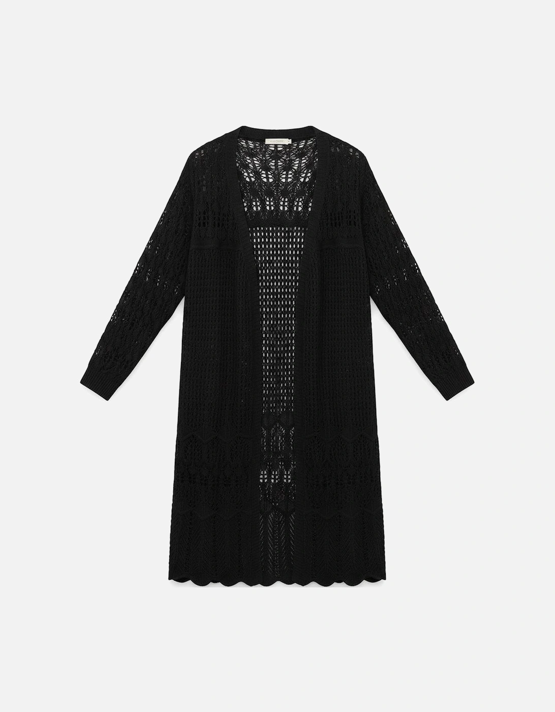 Black Crochet Hollow Out Open Front Cardigan, 12 of 11