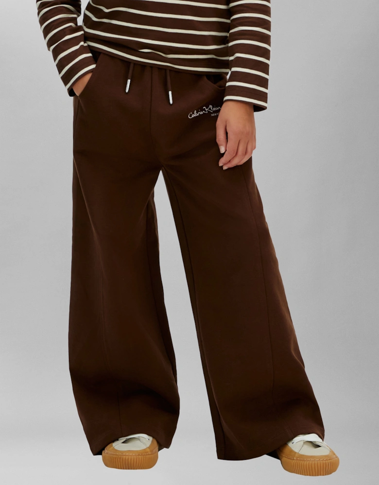 Girls Signature Wide Leg Joggers in Brown