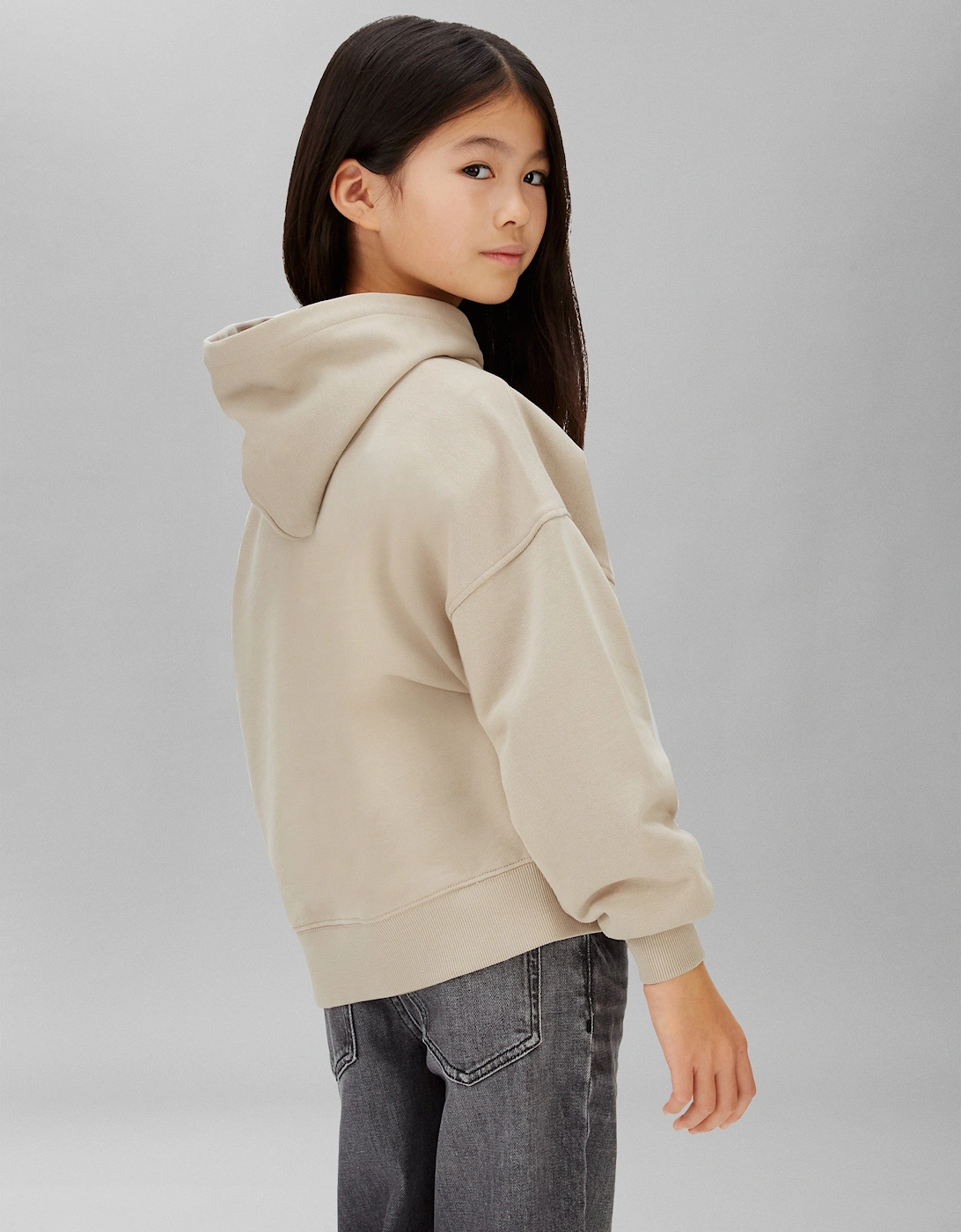 Girls Velvet Monologo Hoodie in Beige