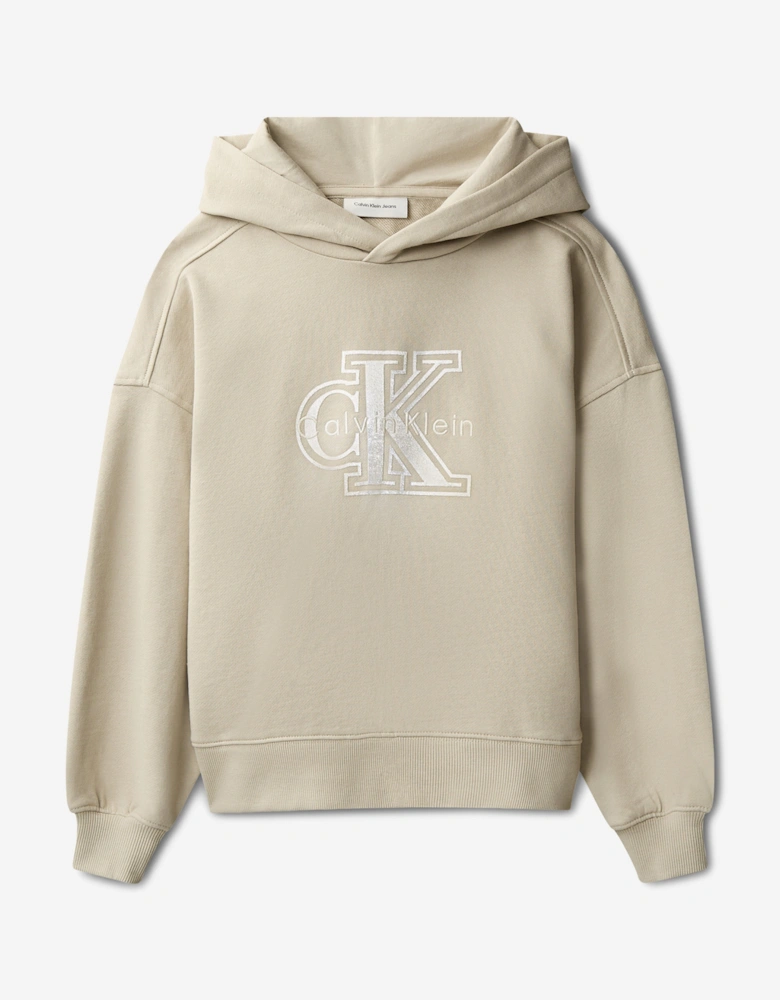 Girls Velvet Monologo Hoodie in Beige