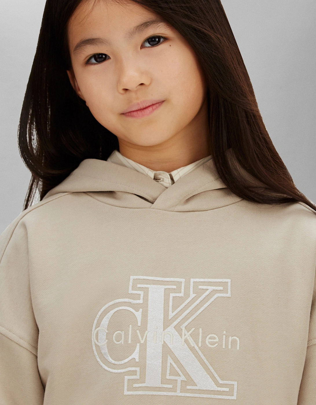 Girls Velvet Monologo Hoodie in Beige