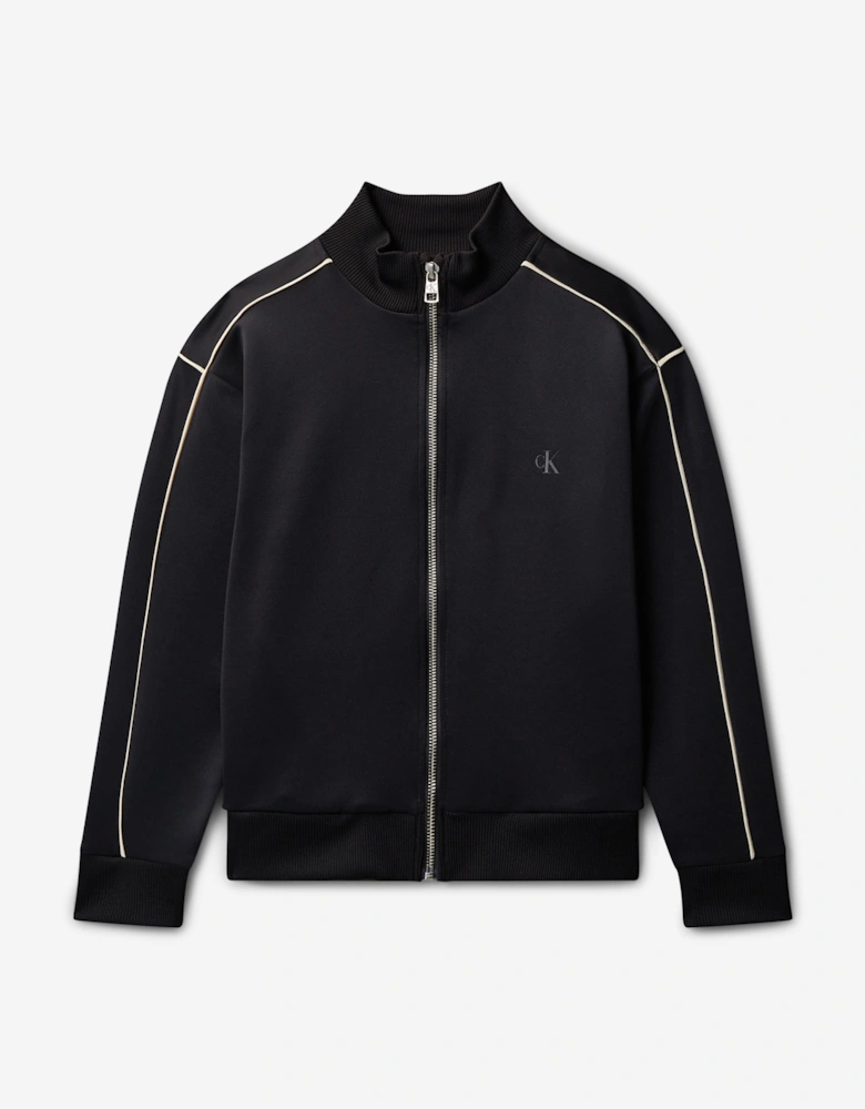 Boys Piping Zip Up Top in Black