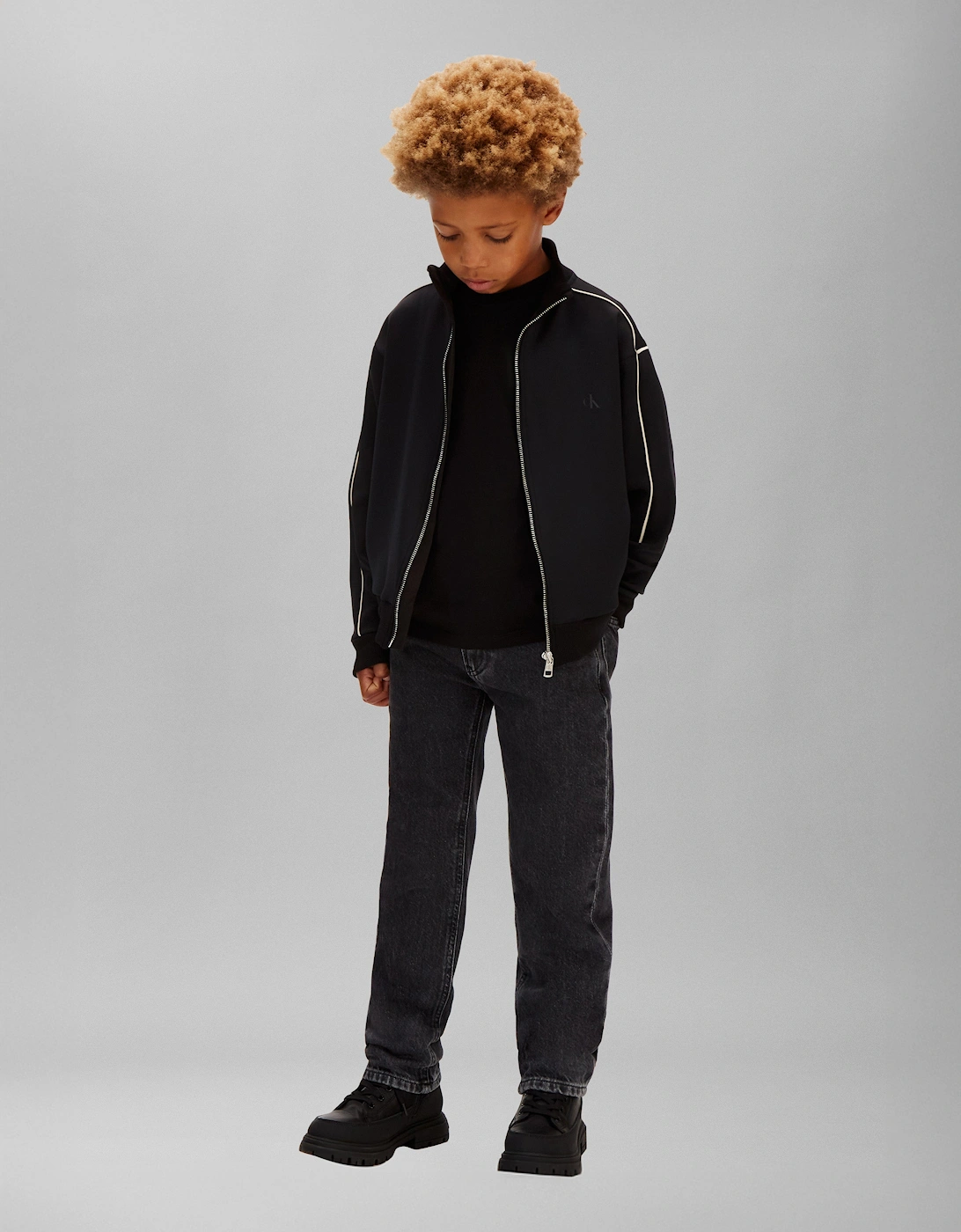 Boys Piping Zip Up Top in Black
