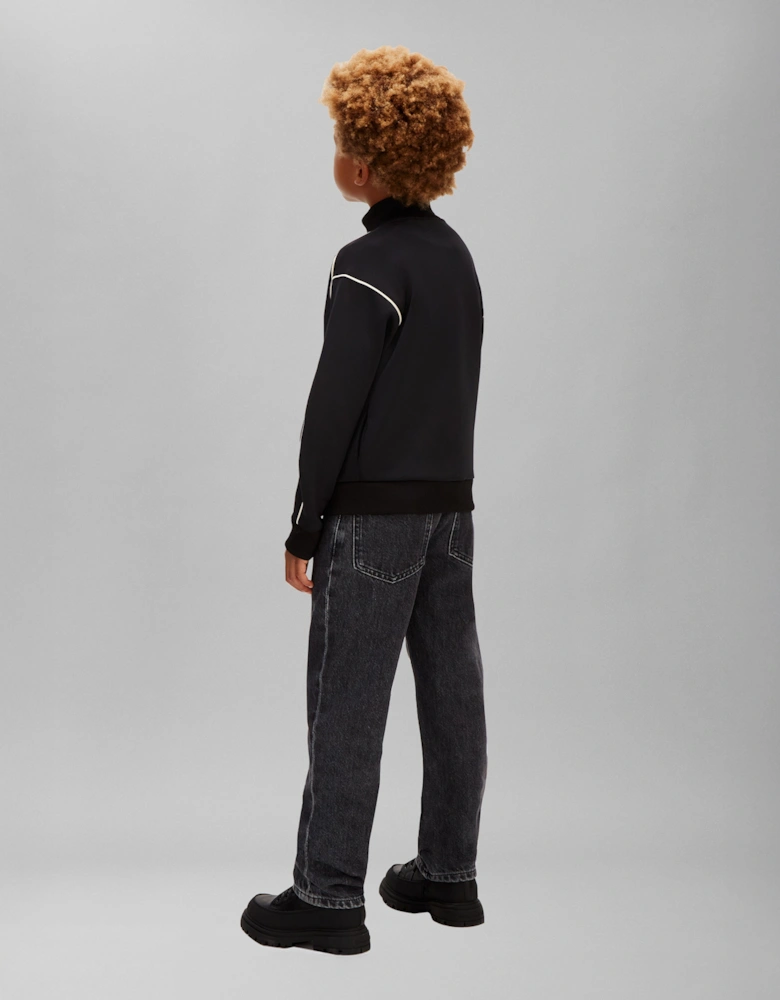Boys Piping Zip Up Top in Black