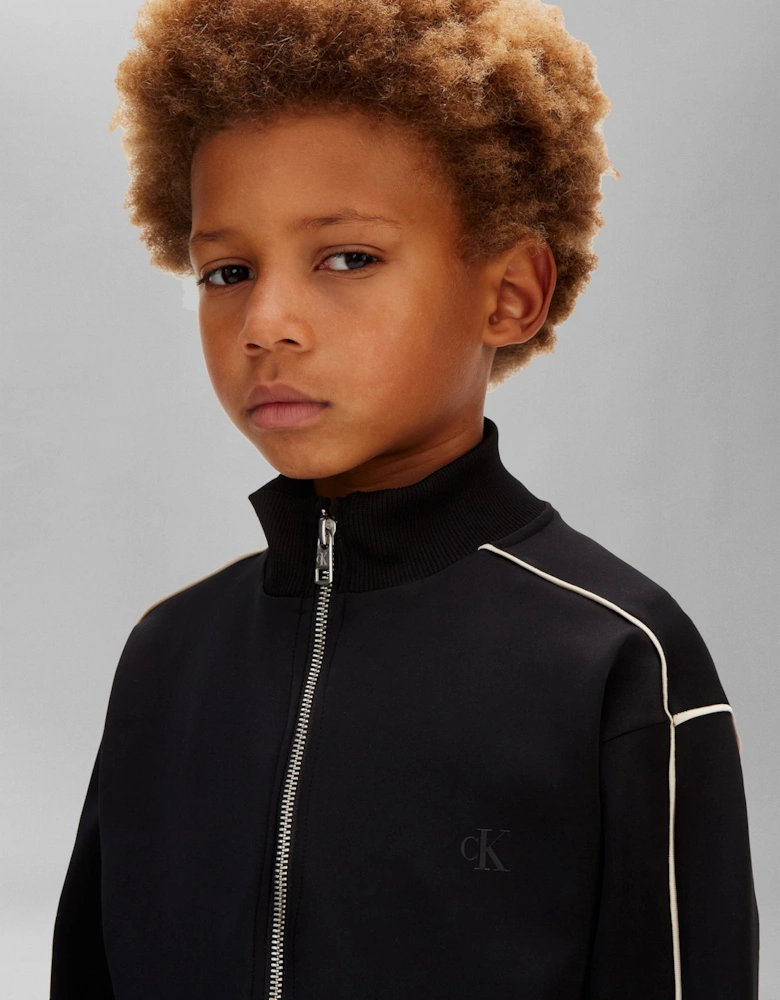 Boys Piping Zip Up Top in Black
