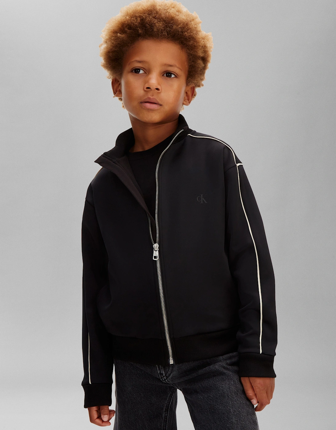 Boys Piping Zip Up Top in Black