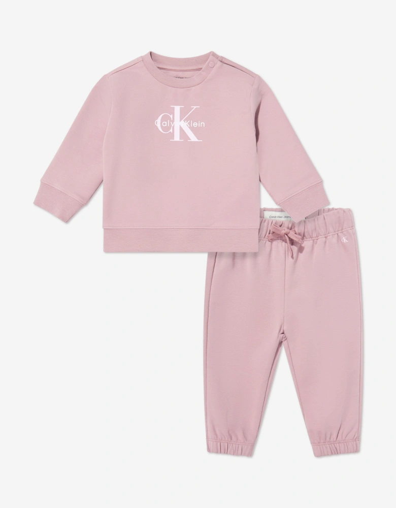 Baby Girls Monogram Tracksuit in Pink