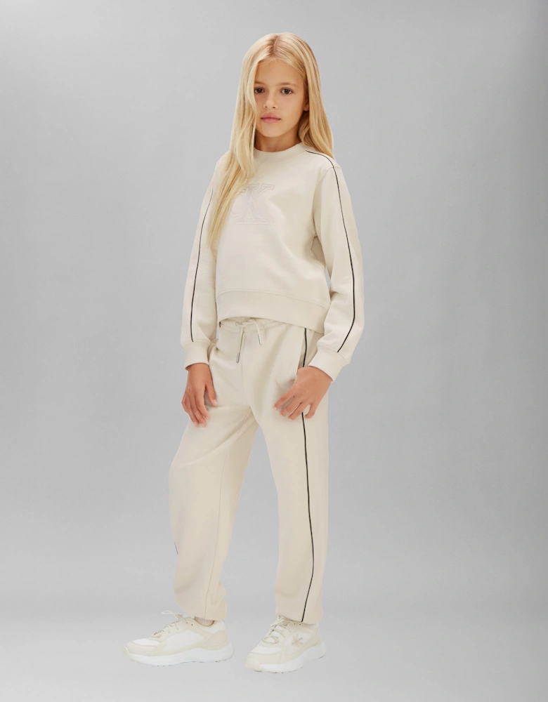 Girls Cotton Terry Piping Tracksuit in Ivory