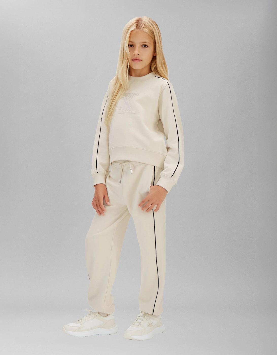 Girls Cotton Terry Piping Tracksuit in Ivory