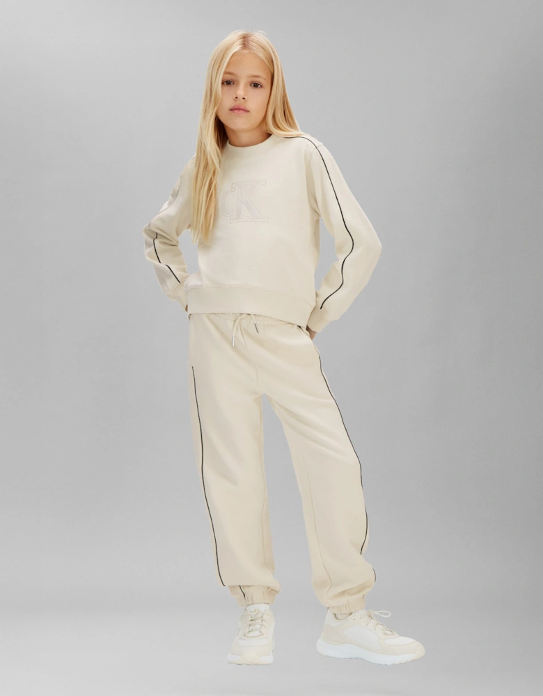Girls Cotton Terry Piping Tracksuit in Ivory