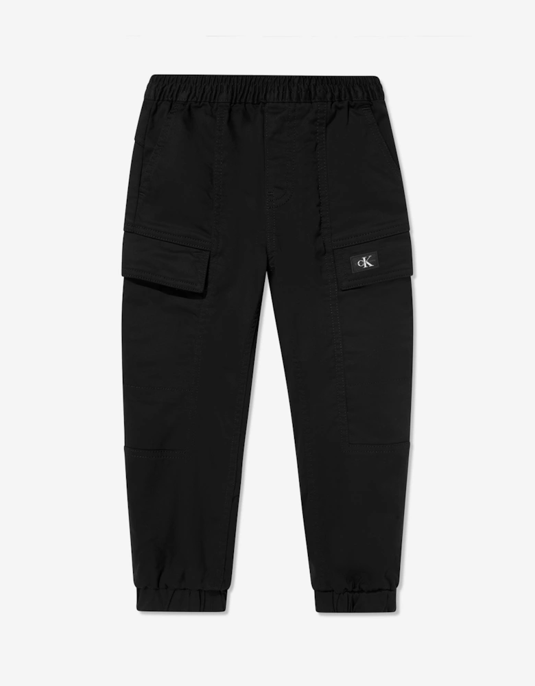 Boys Sateen Cargo Trousers in Black