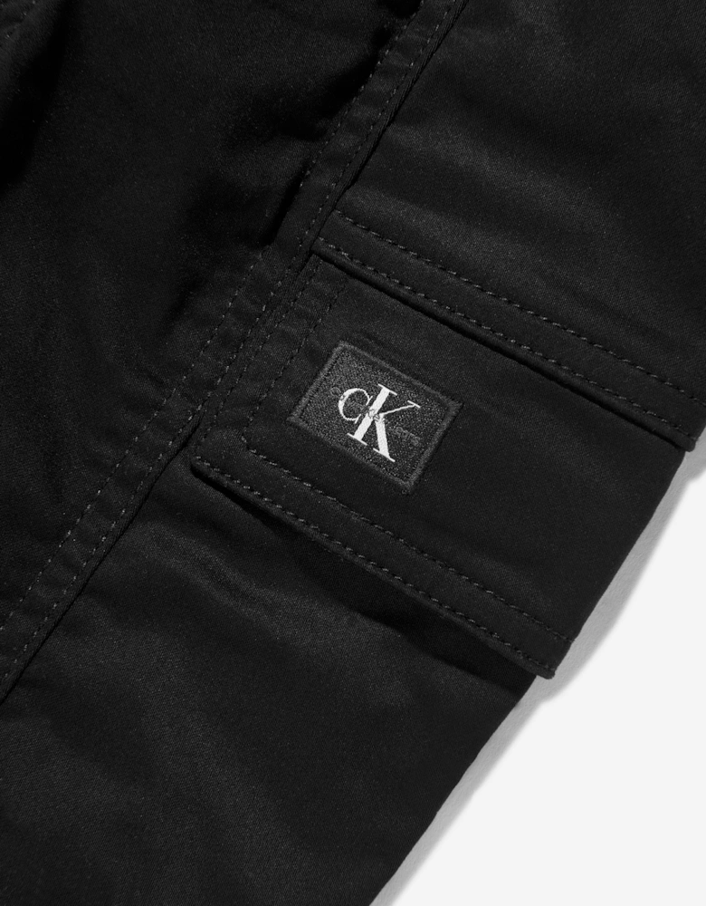 Boys Sateen Cargo Trousers in Black