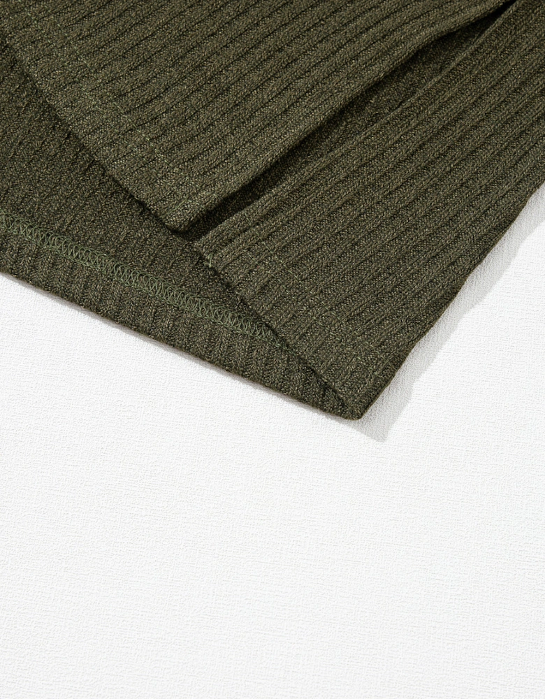 Jungle Green Rib Textured Henley Knit Top