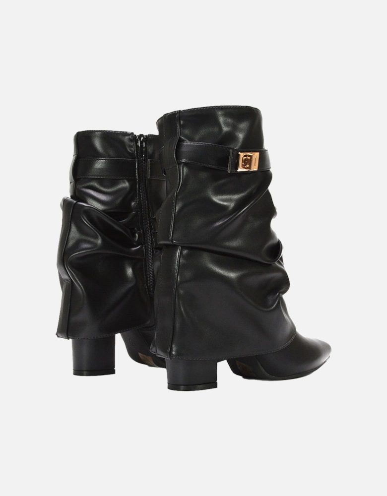 Womens/Ladies Thalia Ruched Pointed Block Heel Ankle Boots