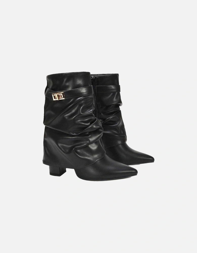 Womens/Ladies Thalia Ruched Pointed Block Heel Ankle Boots