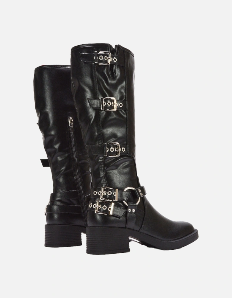 Womens/Ladies Cobra Square Toe Mid Block Heel Biker Boots