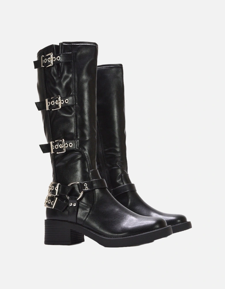 Womens/Ladies Cobra Square Toe Mid Block Heel Biker Boots