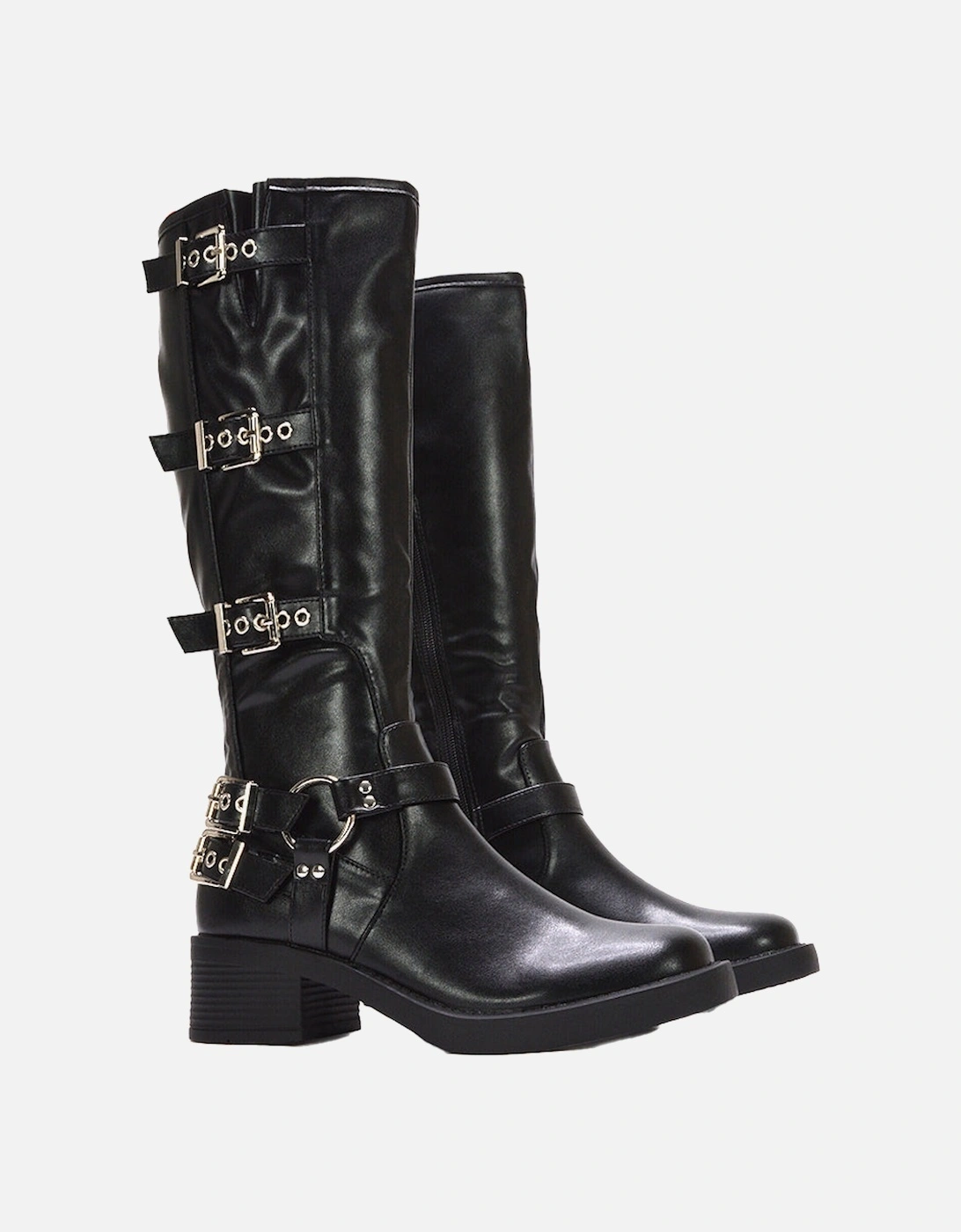 Womens/Ladies Cobra Square Toe Mid Block Heel Biker Boots