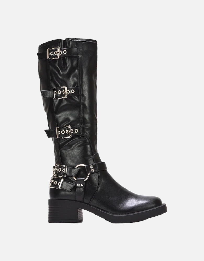 Womens/Ladies Cobra Square Toe Mid Block Heel Biker Boots