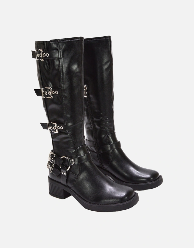 Womens/Ladies Cobra Square Toe Mid Block Heel Biker Boots