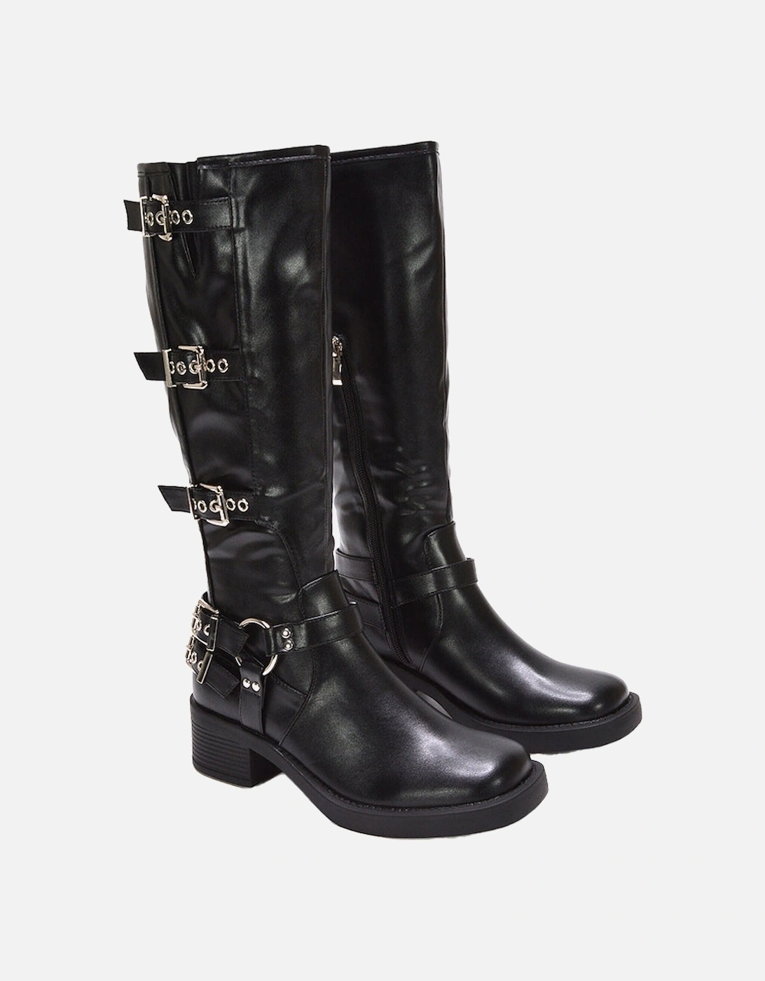 Womens/Ladies Cobra Square Toe Mid Block Heel Biker Boots