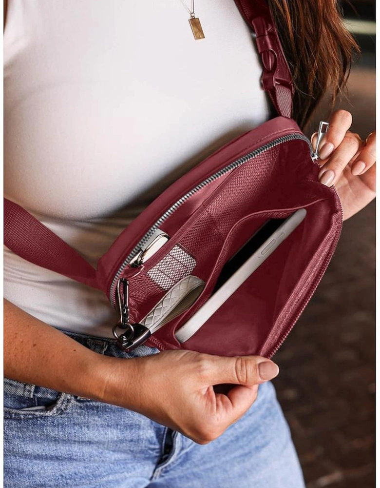 Red Waterproof Zipped Crossbody Chest Bag 20*5*14cm