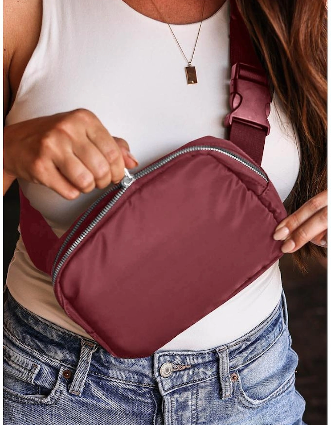 Red Waterproof Zipped Crossbody Chest Bag 20*5*14cm