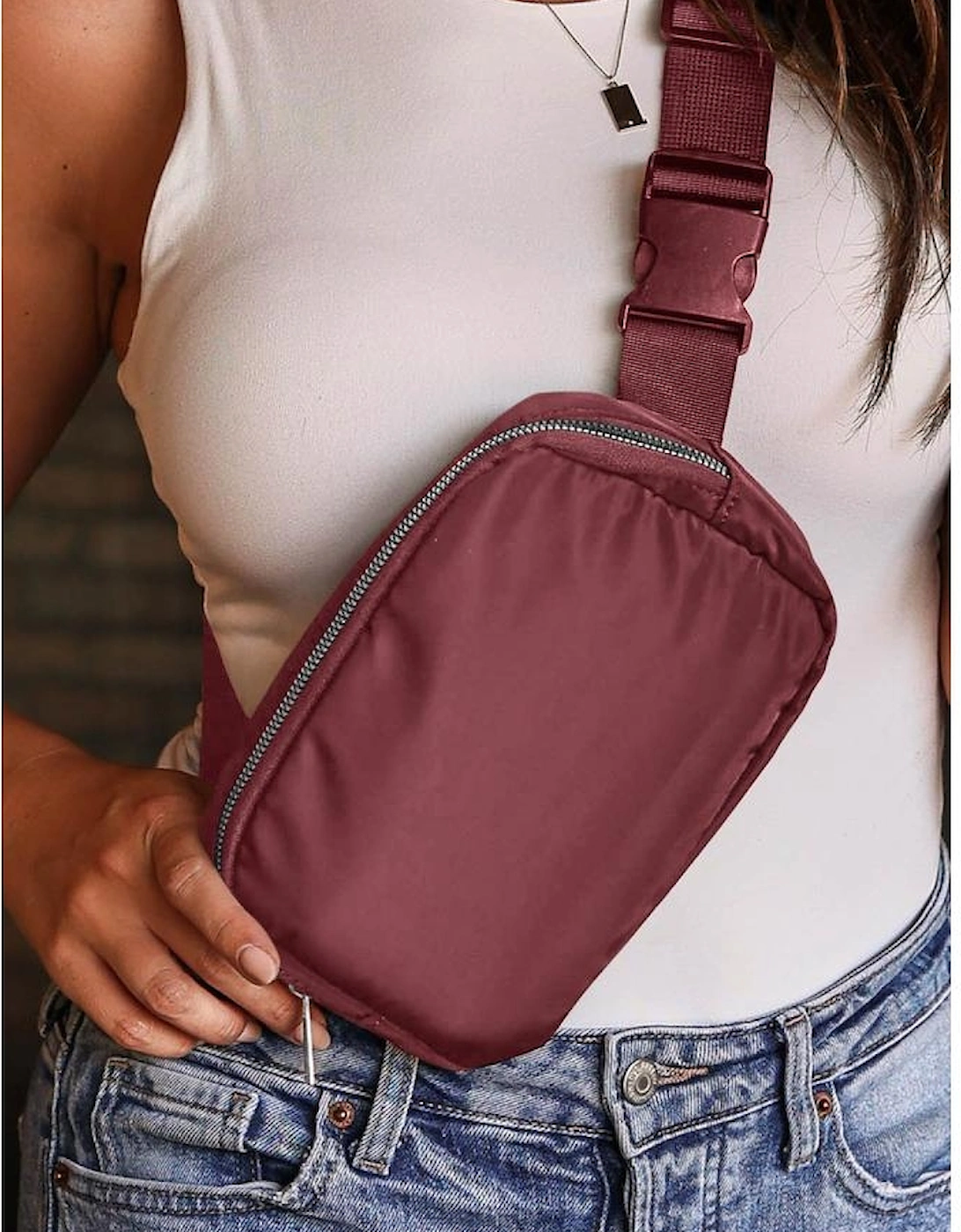 Red Waterproof Zipped Crossbody Chest Bag 20*5*14cm