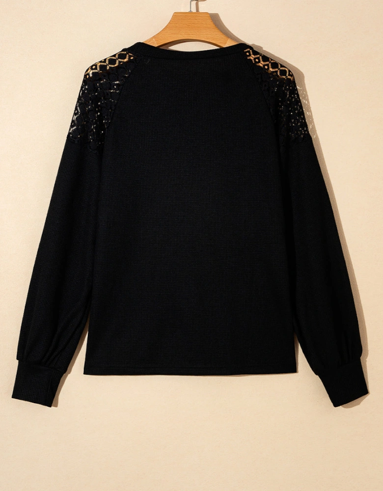 Black Lace Long Sleeve Textured Pullover