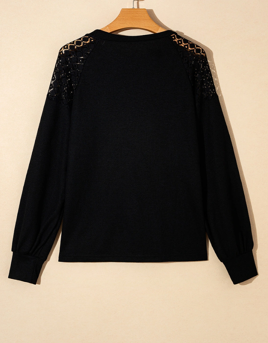 Black Lace Long Sleeve Textured Pullover