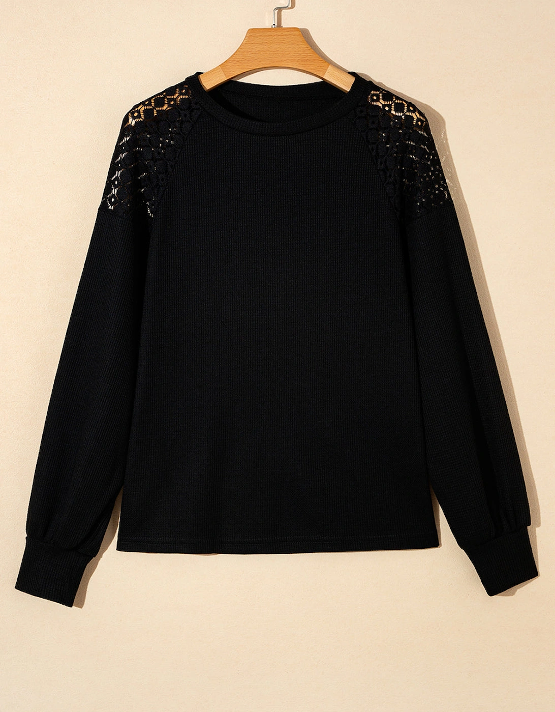 Black Lace Long Sleeve Textured Pullover