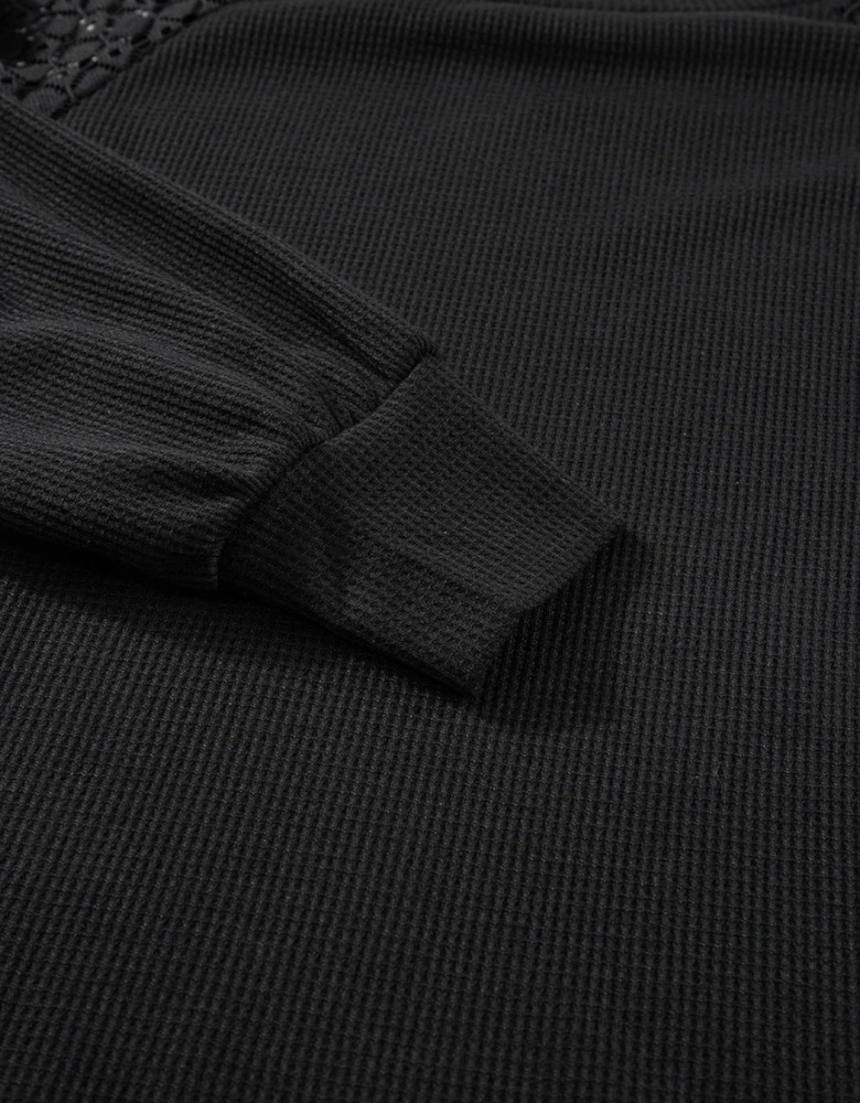 Black Lace Long Sleeve Textured Pullover