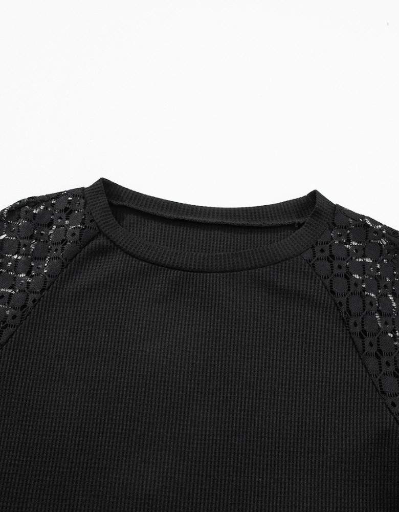 Black Lace Long Sleeve Textured Pullover