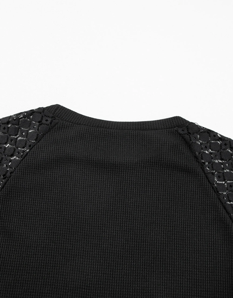 Black Lace Long Sleeve Textured Pullover