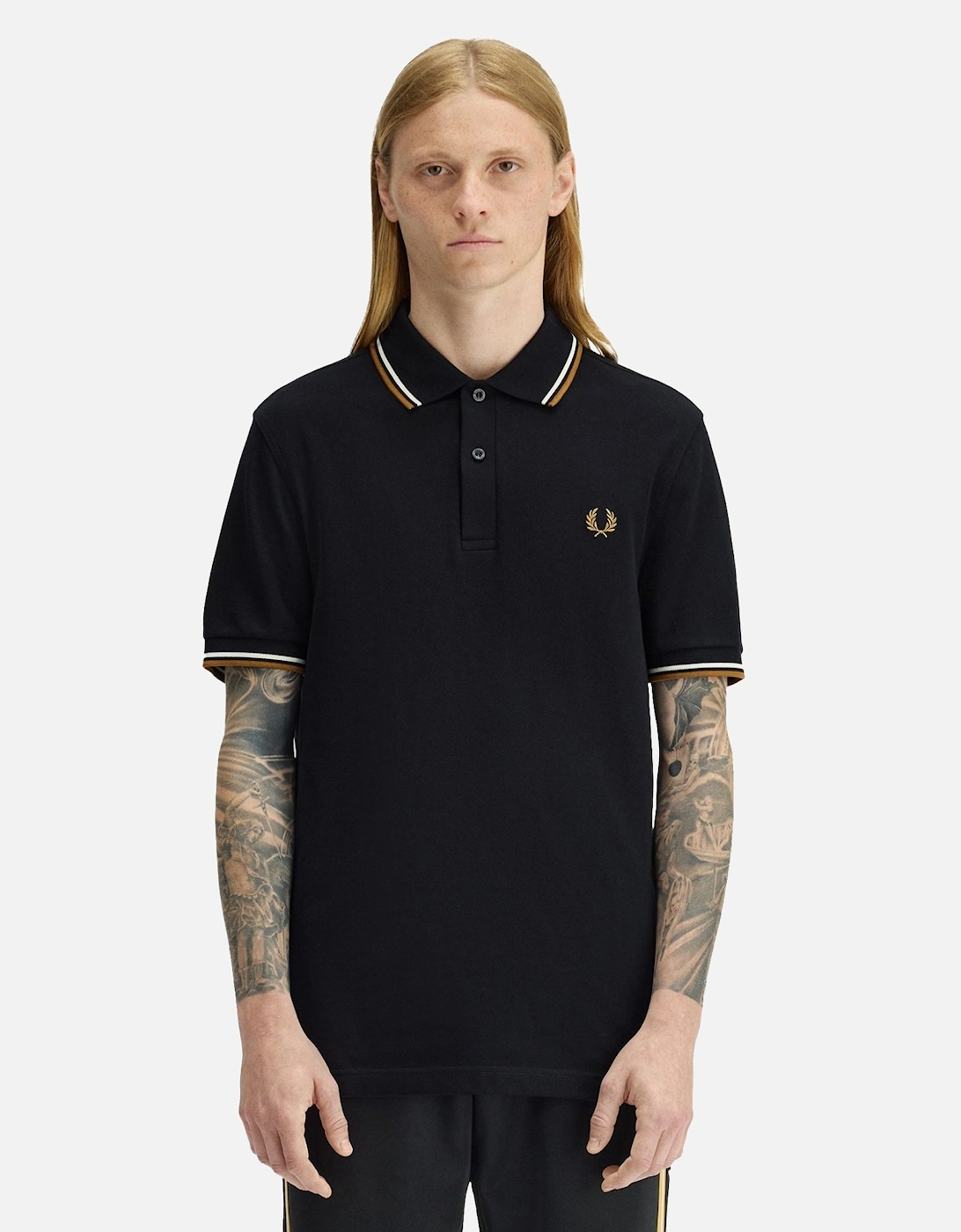 Twin Tipped Polo Shirt Black/Ecru/Dark Caramel