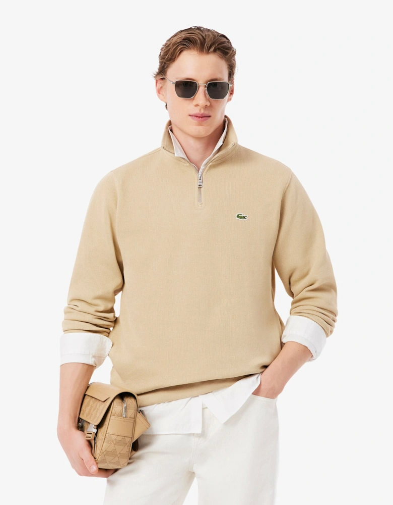 Zippered Stand-Up Collar Cotton Sweatshirt - Millet 8XF