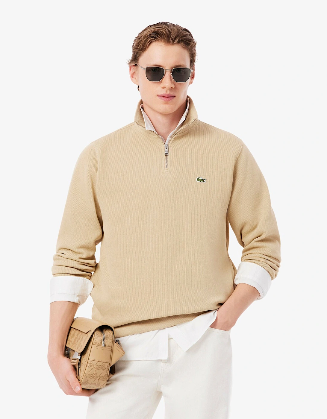 Zippered Stand-Up Collar Cotton Sweatshirt - Millet 8XF, 9 of 8