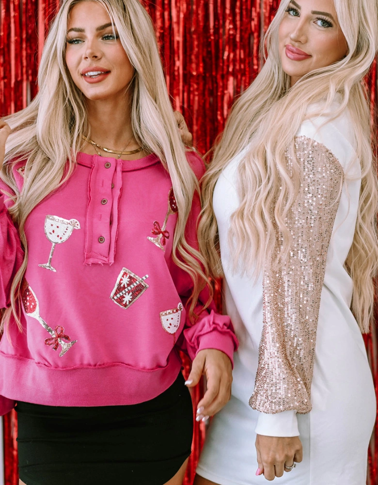 White Sequin Puff Sleeve Shift Mini Dress