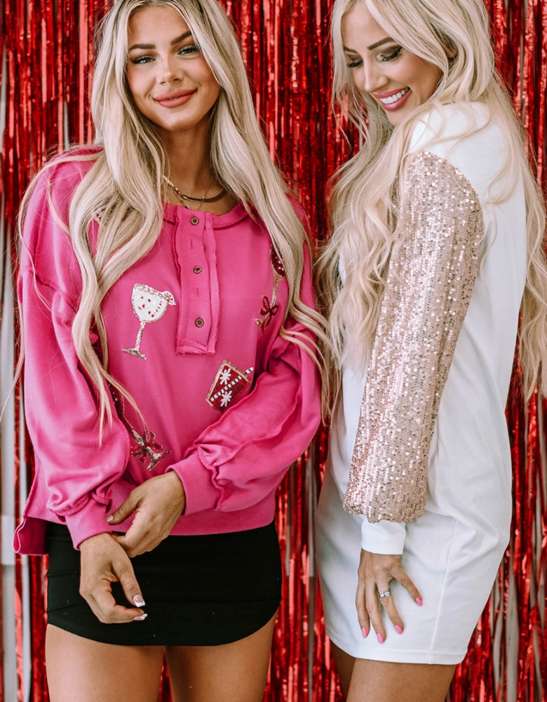 White Sequin Puff Sleeve Shift Mini Dress