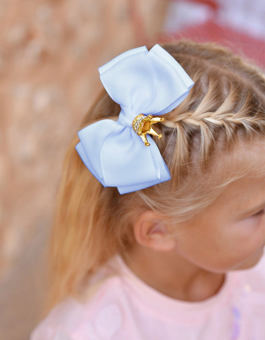 Angels Face Girls Big Bow with Crown in Blue