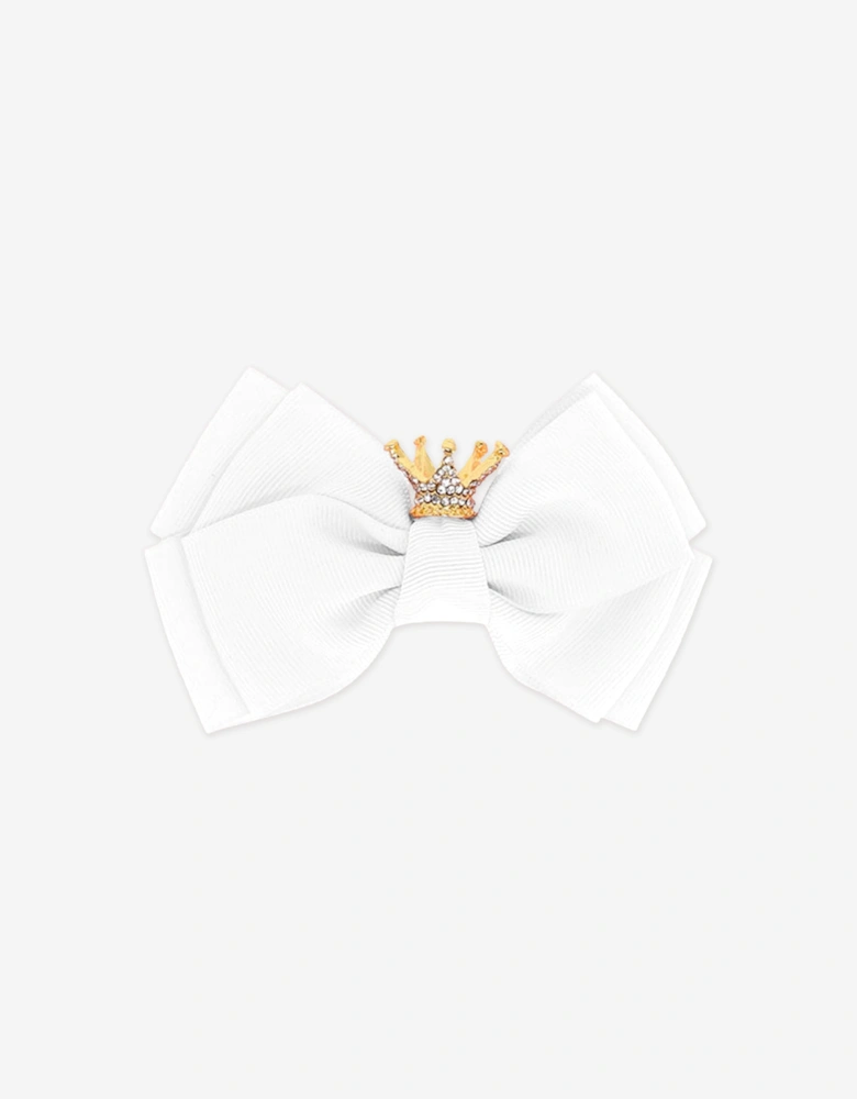 Angels Face Girls Big Bow with Crown in White