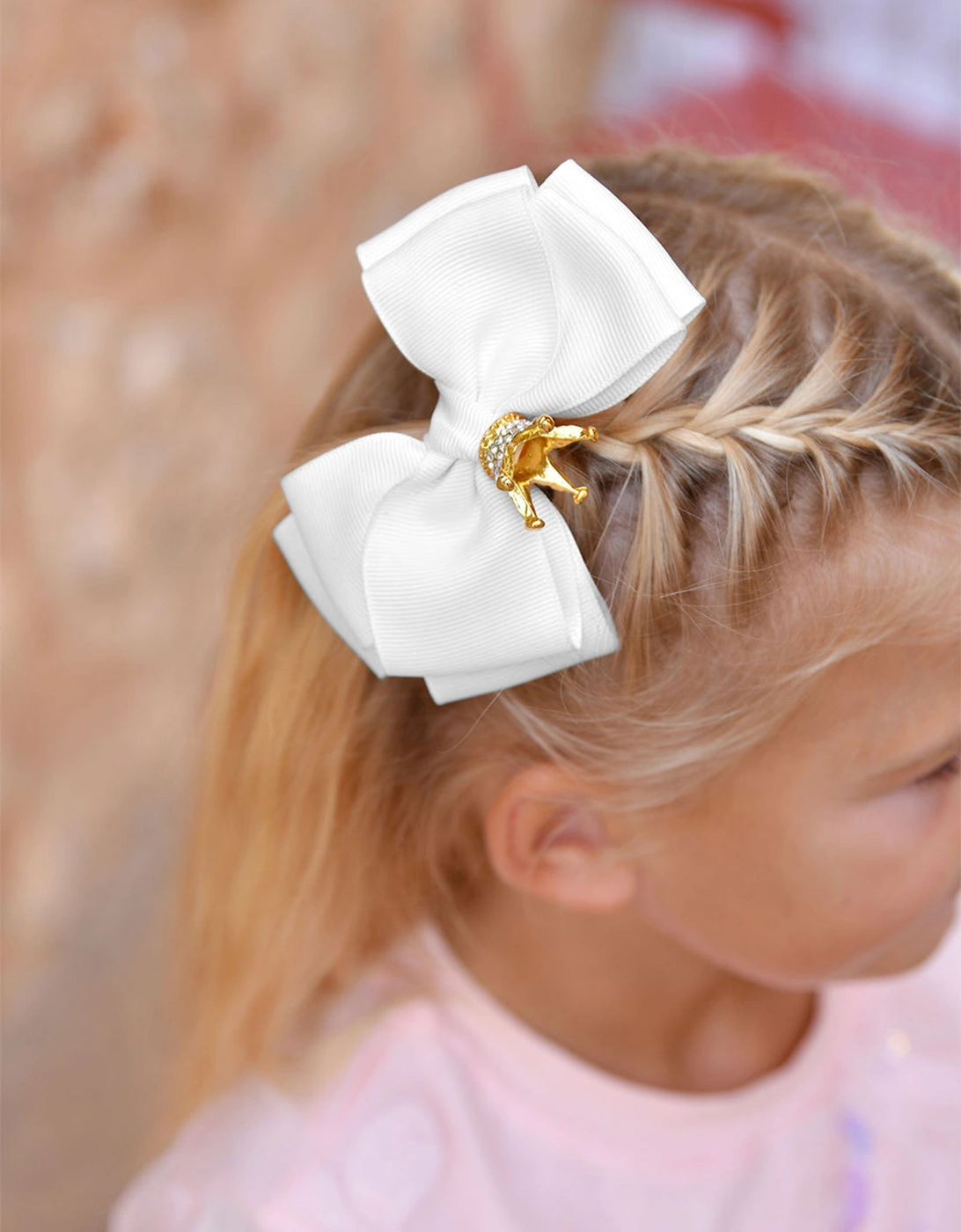 Angels Face Girls Big Bow with Crown in White